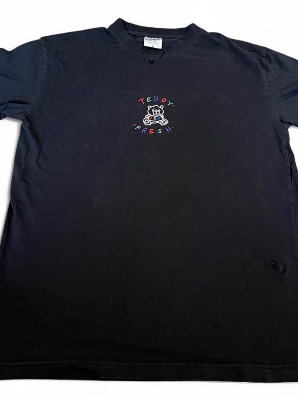 Teddy Fresh Mens L Black T Shirt Graphic Logo Streetwear Spell Out Embroidered